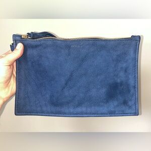 FOUNT LEATHER, Blue Suede Finley Clutch Wristlet Bag